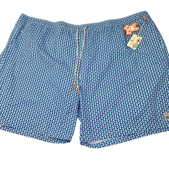 Psycho Bunny Men's Swim Trunks Size 6XL Blue Chevron Dry Pocket NWT - Picture 1 of 16